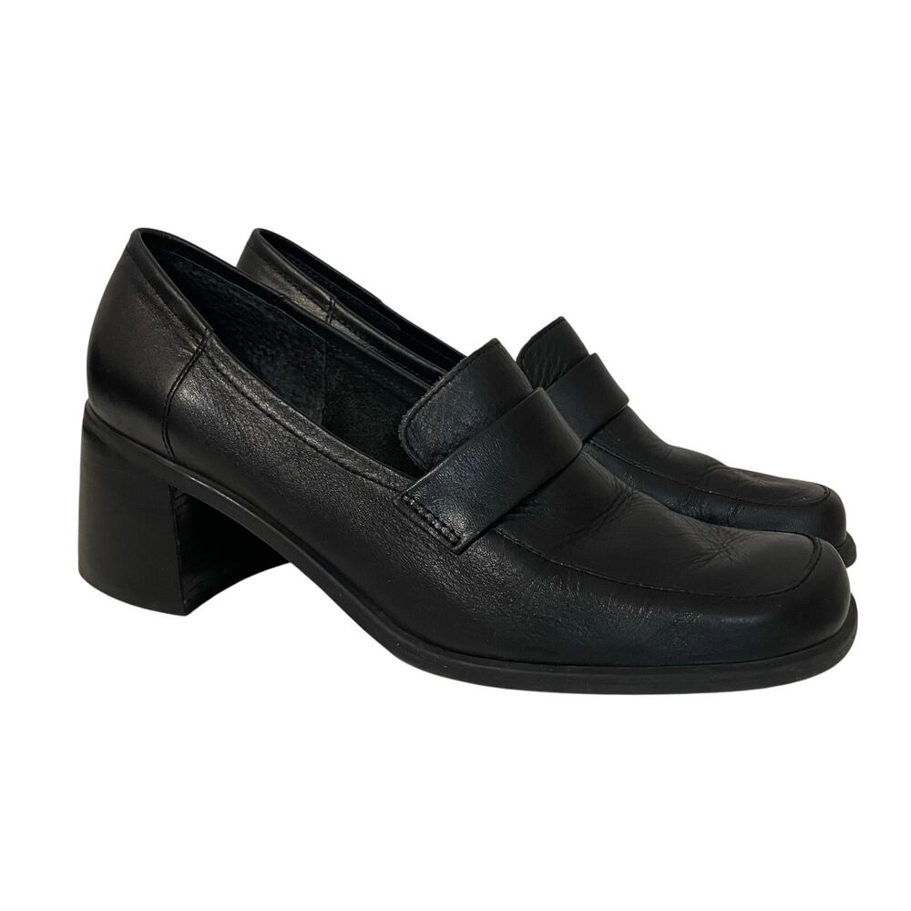 Westies 90s Vintage Women's Loafers Shoes Block Heel Slip On Sz 9.5 Black